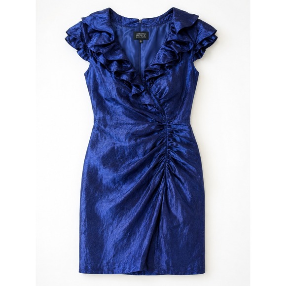 Adrianna Papell Dresses & Skirts - Adrianna Papell Boutique Navy Blue Metallic Ruffle Collar Cocktail Dress 6